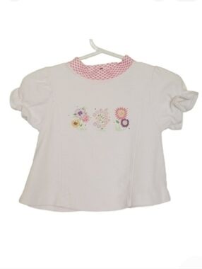 K1086 * Bright Future Floral Puff Sleeve Top White Pink Size 6/9M